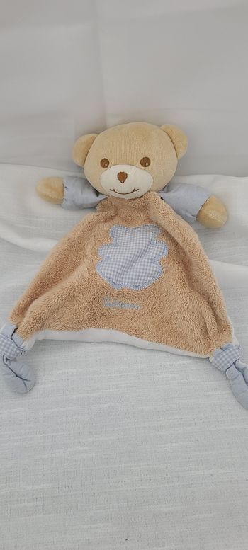 Ours TAKINOU doudou plat bleu et beige