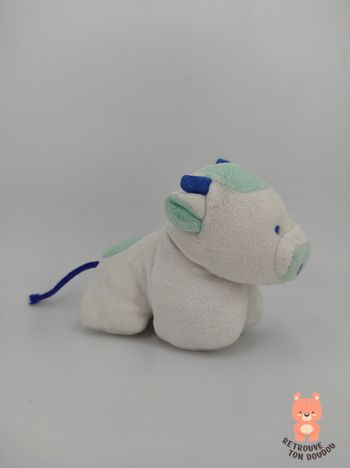 Doudou Vache blanche et bleue Hochet Vintage