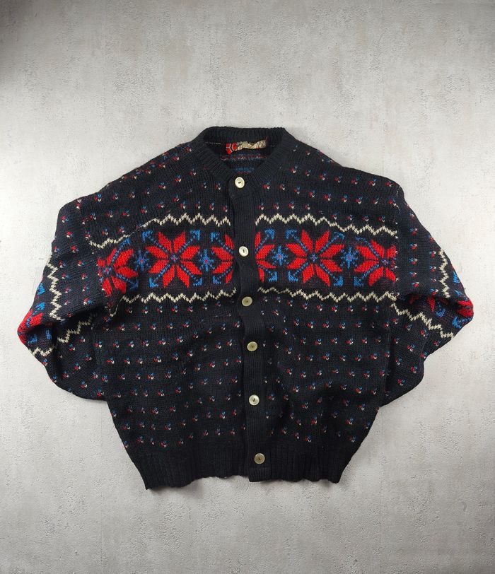 Cardigan Norlaender Sportswear Laine Made in Norway Vintage 80 90 Ethnique taille XL femme