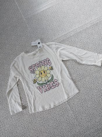 T-shirt manches longues fille 7-8 ans “Spring Vibes” – coton bio – Neuf étiqueté