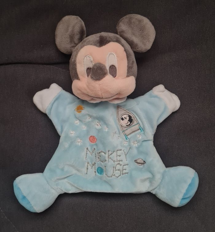 Doudou marionnette Mickey bleu - Planètes / Fusée- Disney