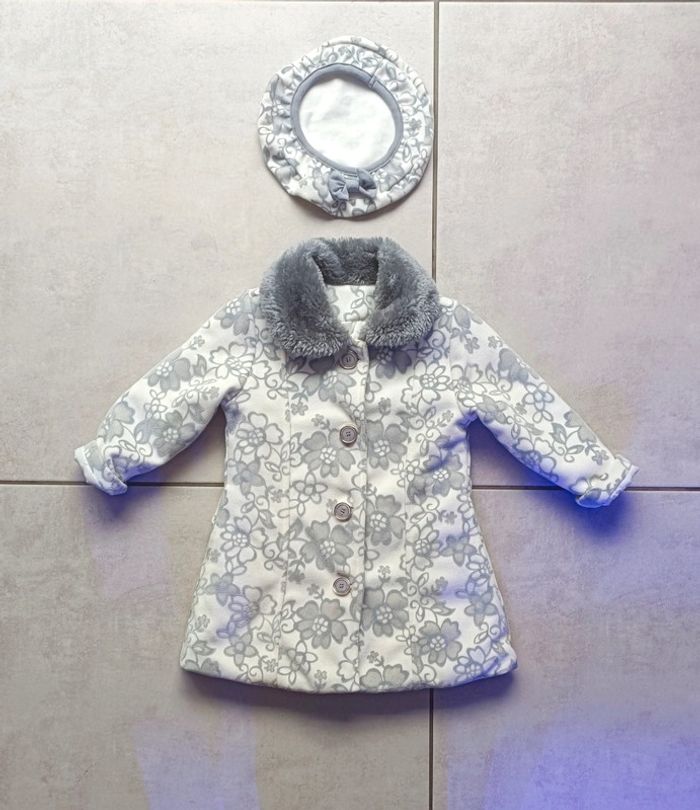 Manteau chic velours avec béret fille - 24 mois