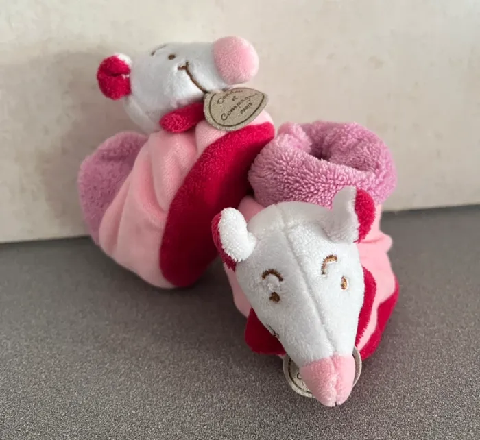 Chaussons hochet souris 0/6 mois Doudou et Compagnie - photo numéro 2
