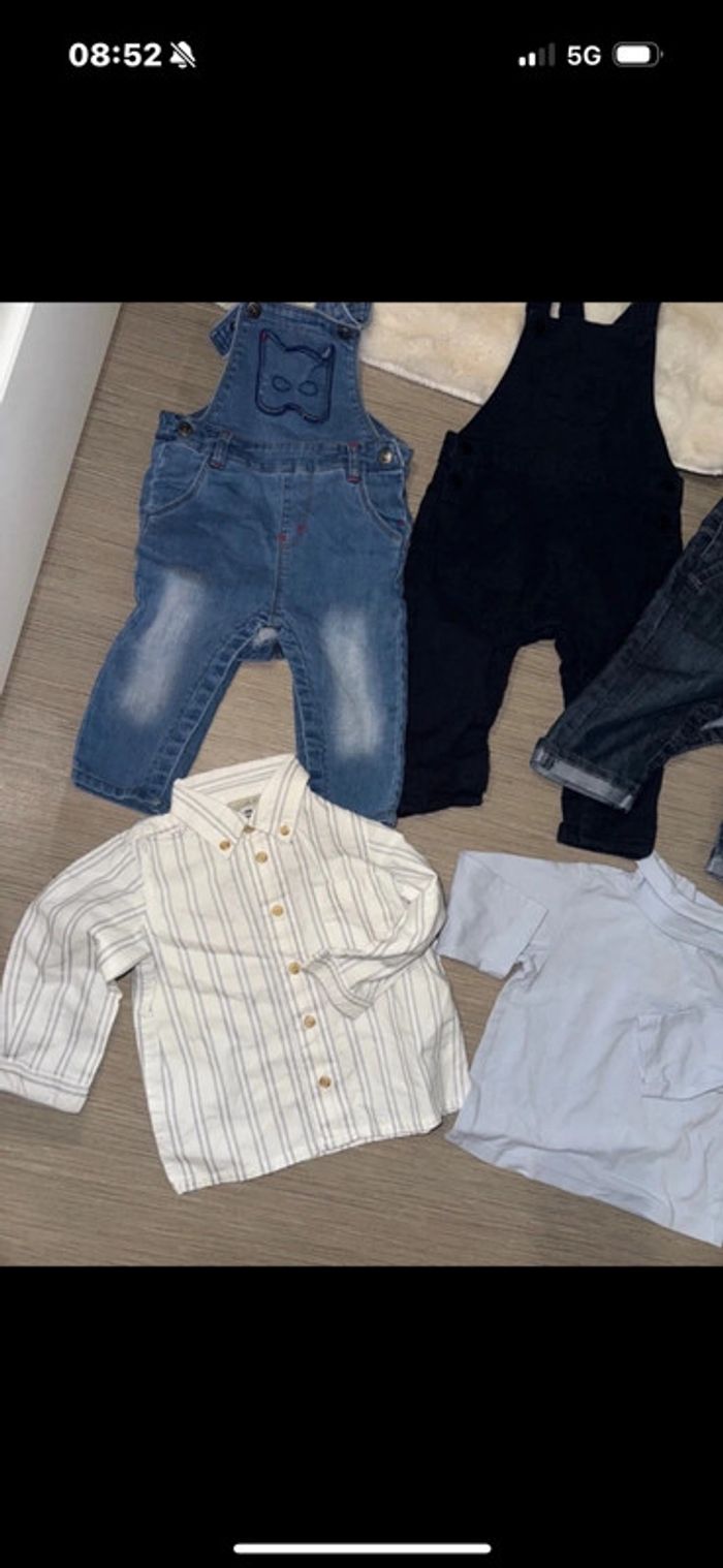 Lot 3 salopettes une chemise un pull 12 mois - photo numéro 3