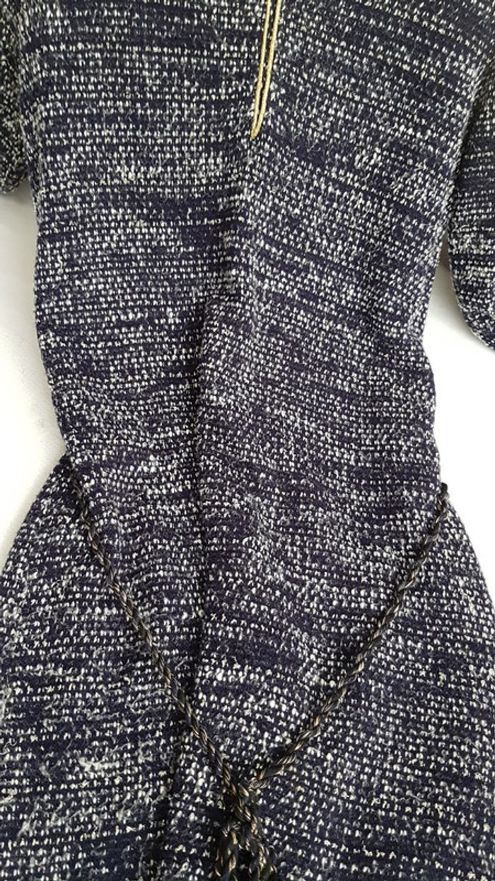 Robe Automne Hiver Manches 3/4  Bleu fils doré et Ceinture  Taille S - photo numéro 5