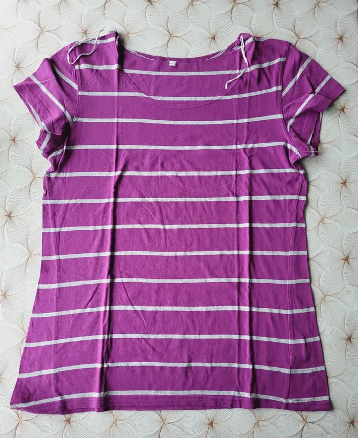 Lot 2 T-shirt colorés coton femme taille 50/52 Bleu et violet - photo numéro 4