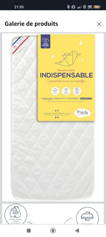 P'TIT LIT - Matelas Enfant/Bébé - 70x140 cm - Climatisé : 1 Face Été / 1 Face Hiver Neuf sous bliste