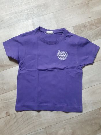 T-shirt fille manches courtes violet motif brodé pomme 2 ans neuf
