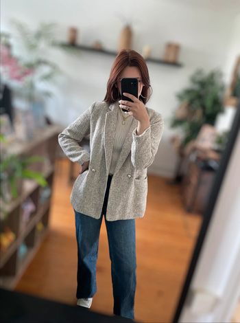 Veste blazer couleur marron crème chiné boutons blanc et doré chic H&M