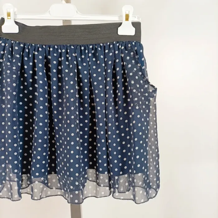 Jupe fluide bleu marine à pois blancs ceinture élastique T2 - Fabriquée en France A1078 - photo numéro 2