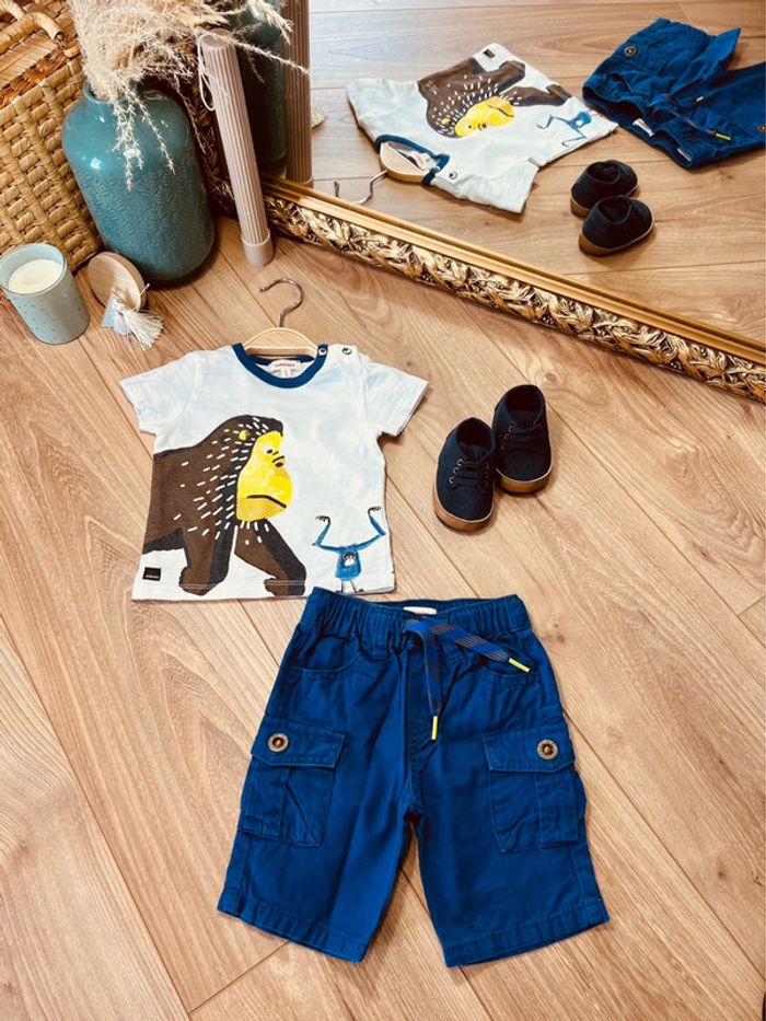 Taille 6 mois ensemble 2 pièces été garçon Catimini blanc et bleu * singe * 💙