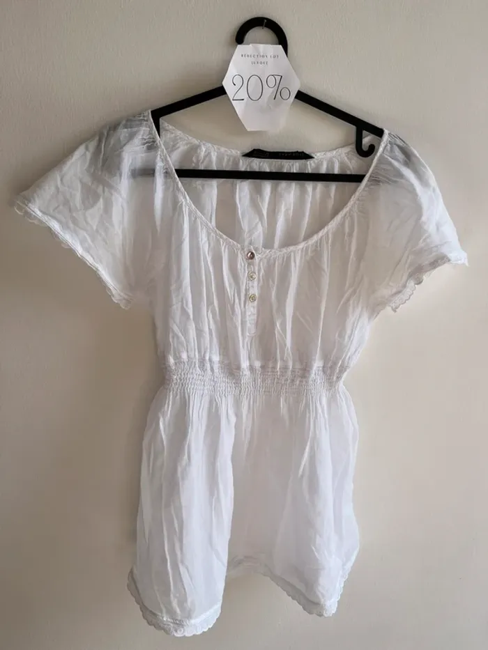 Blouse manches courtes été champêtre blanche Zara - photo numéro 3