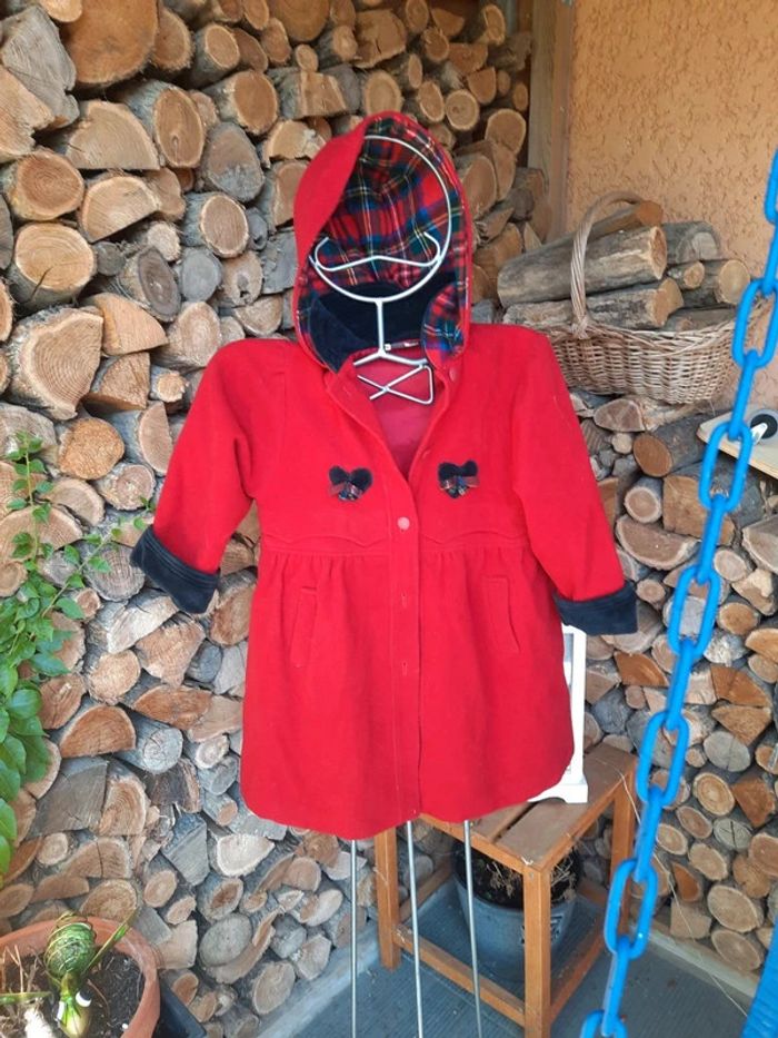 Manteau vintage rouge & écossais capuche amovible