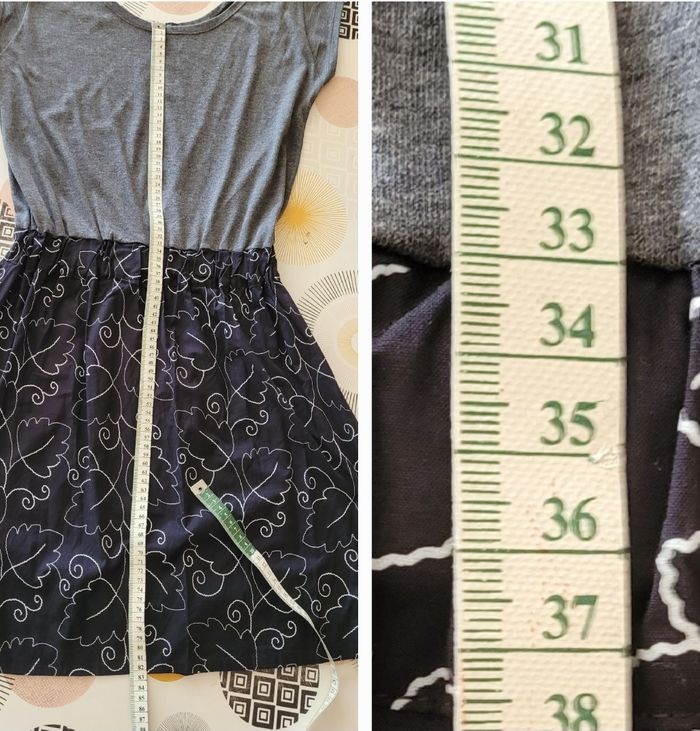 Play Robe TFr38/TM-Noir & Gris- MC-Bi-matières Jersey et Tissu Imprimé- Taille élastiquée enTBE - photo numéro 6