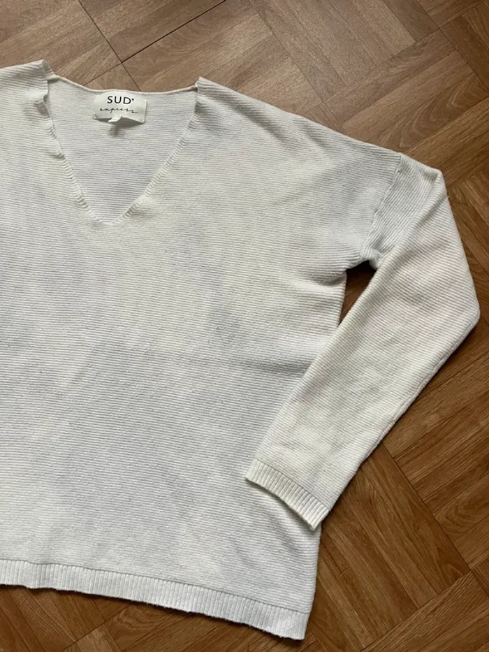 Pull blanc col en V Sud Express - photo numéro 2