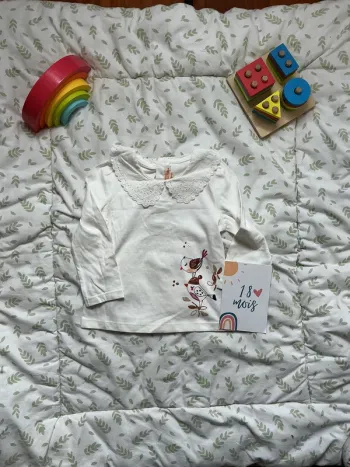 teeshirt manches longues blanc col claudine impression devant 18 mois du pareil au même