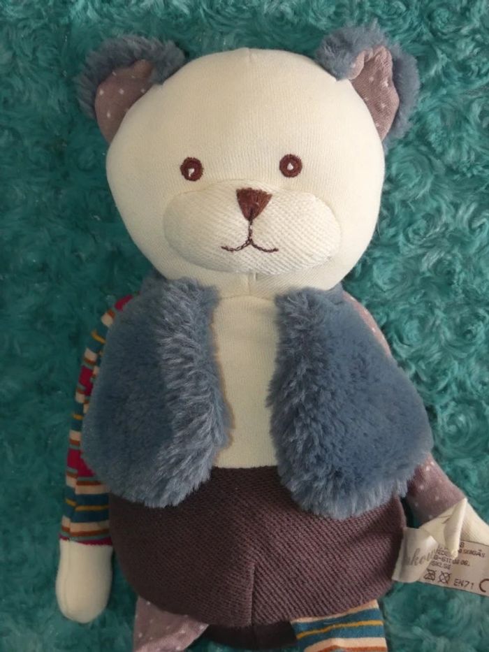 Doudou ours Adam 40 cm bleu marron Bukowski natural 🐻parfait état - photo numéro 2