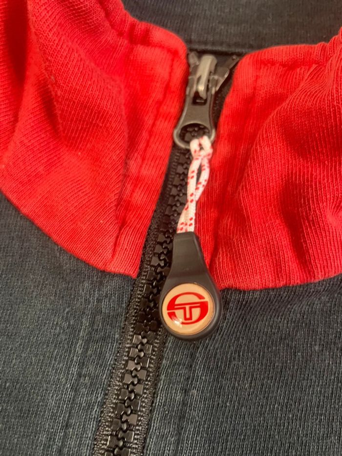 Veste survêtement Sergio Tacchini vintage noir et rouge taille L y2k logo brodé - photo numéro 6
