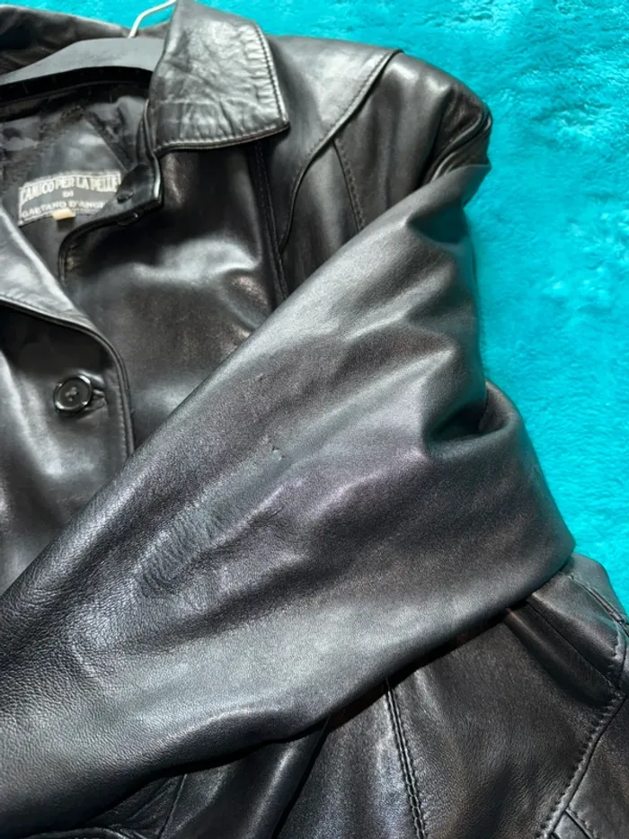 Veste longue en cuir noir - photo numéro 4