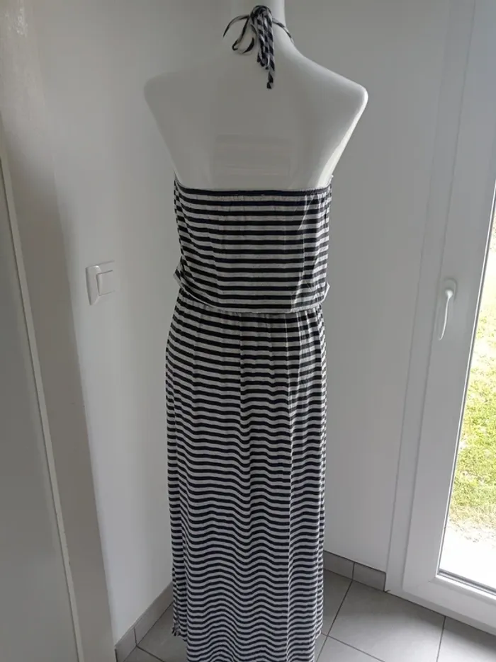 Robe longue marinière rayures horizontales grises bustier avec lien pour le cou T.38 Promod - photo numéro 3