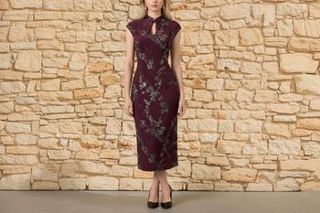 Robe de soirée longue élégante asiatique bordeaux fleurie taille M/38 style vintage Y2K