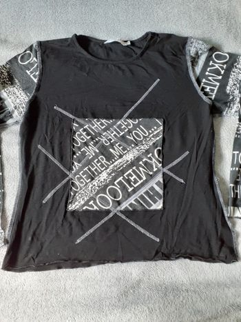 T-shirt femme manches longues noir et blanc XL