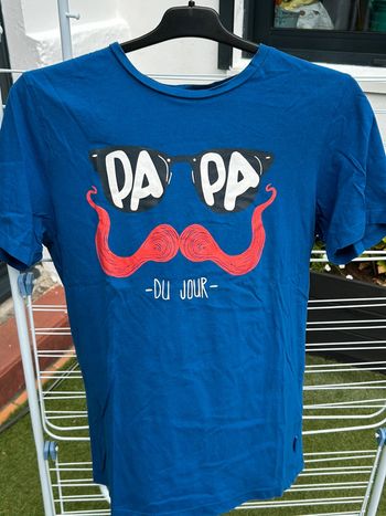 T-shirt bleu  imprimé Papa du jour / Lunettes Moustache / Jack & Jones taille M/ comme neuf