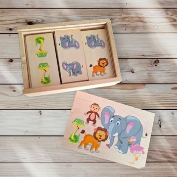 Jeu dominos en bois animaux