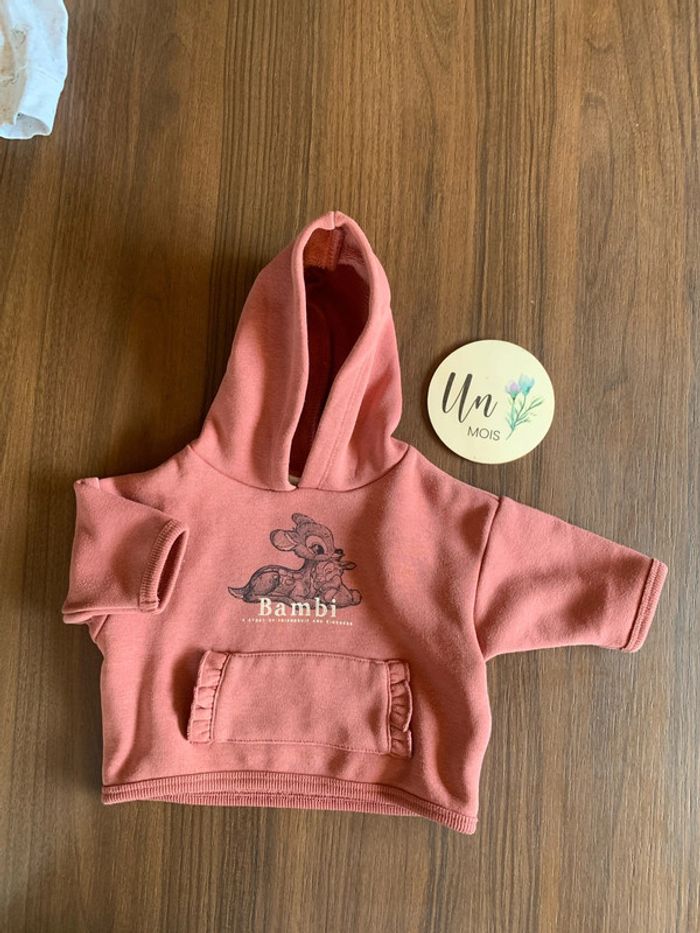 Sweat Bambi capuche 1 mois rose/violet