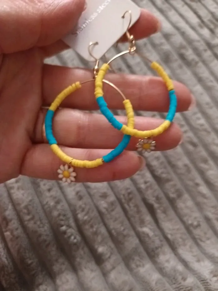 Boucle fantaisie bohème bleu et jaune - photo numéro 2