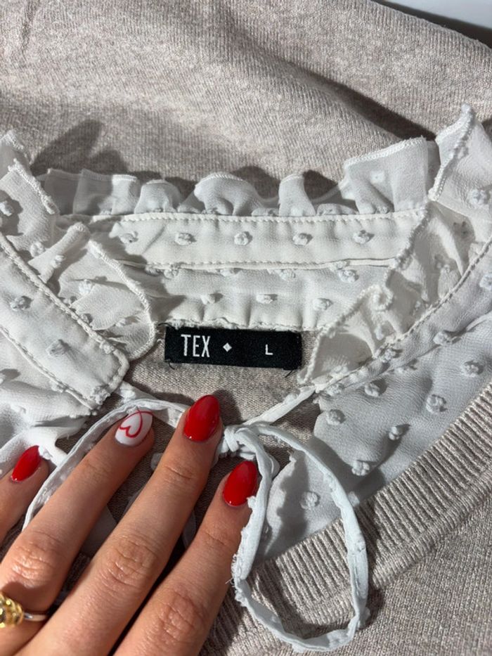 🤍 Pull col V avec chemise intégrée TEX - Taille L - photo numéro 3