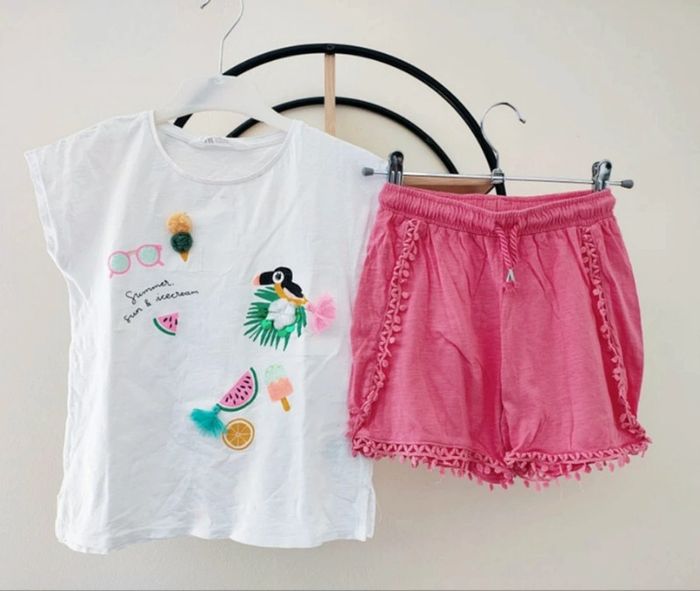 7-8 ans ensemble été teeshirt h&m ( étiquette coupée) et short tex