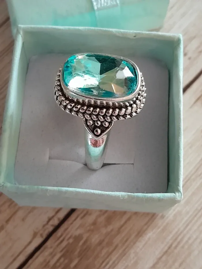 Bague style Vintage, ciselée pierre bleue claire (imitation aigue marine), taille 60 - photo numéro 3