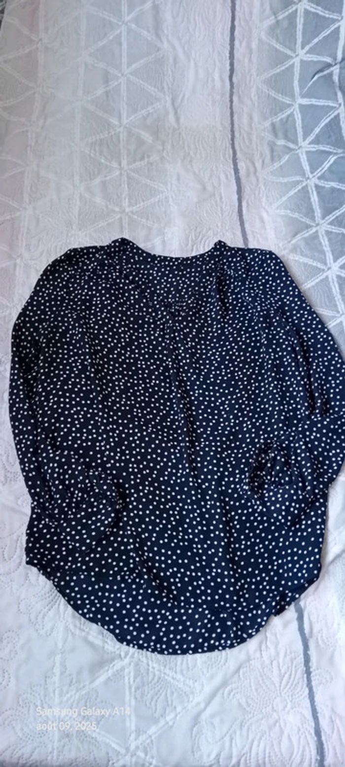 Blouse longue fluide col V manches longues à pois noir et blanc femme XL - photo numéro 16