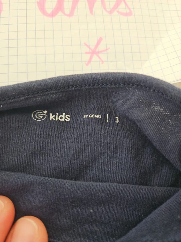 tee shirt fille été manche courte taille 3 ans bleu marine rose pailette glace - photo numéro 2