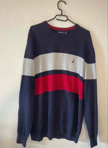 Pull Nautica Homme XL – Logo Iconique – Tricolore Bleu/Gris/Rouge – Très Bon État