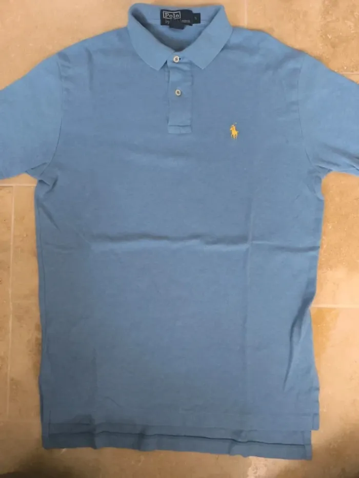 Polo Ralph Lauren homme S bleu clair logo jaune pima coton proche état neuf - photo numéro 4