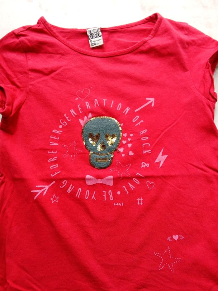 T-shirt manches courtes rouges motif tête de mort TAO 8 ans - photo numéro 2