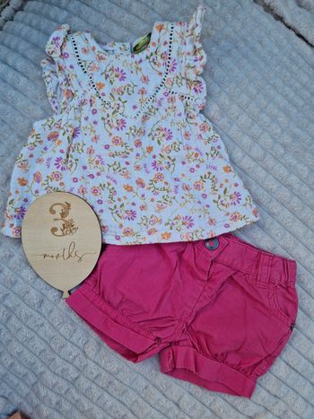 Ensemble blouse et short rose bébé fille tao 3 mois