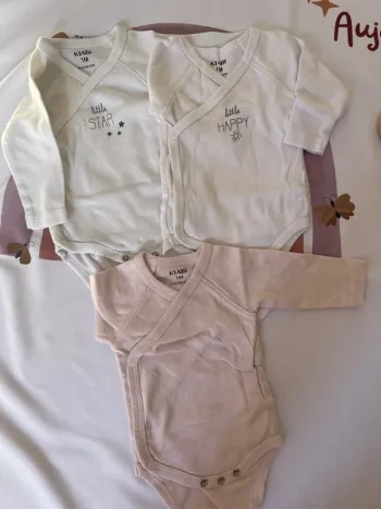 Lot de 3 bodies manches longues - Taille 1 mois - Fille - Kiabi