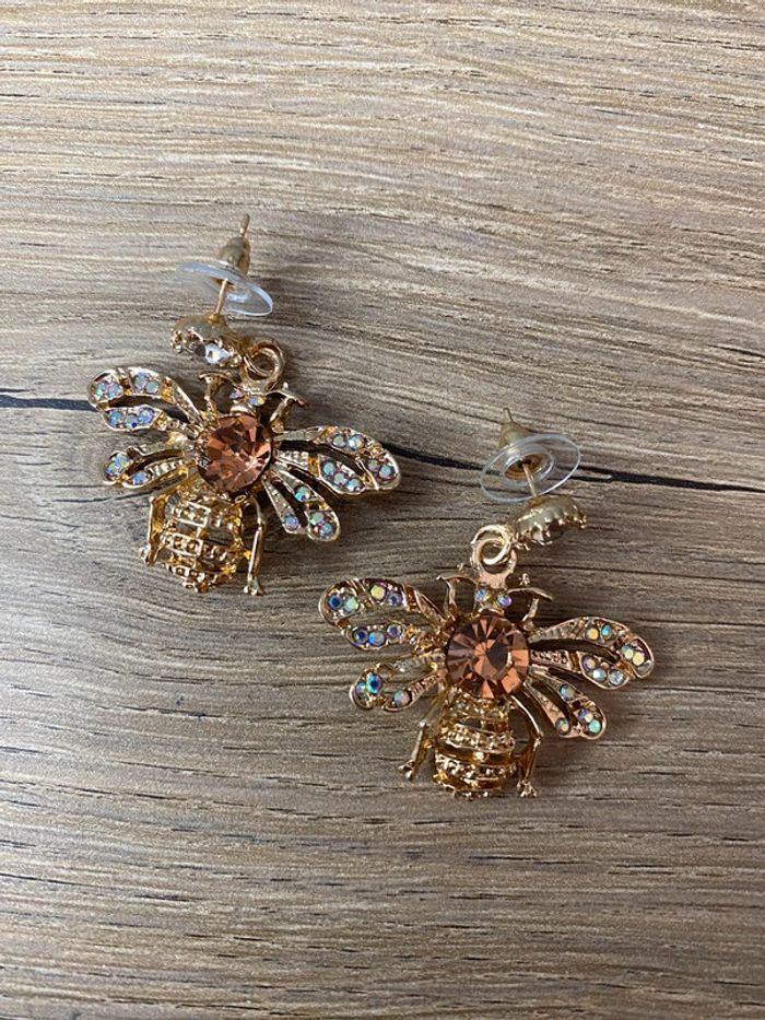 Boucles d oreilles acier abeilles rétro - photo numéro 2