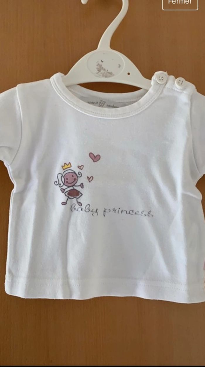 Lot de 2 tee shirt naissance fille rose pâle et blanc / beige - photo numéro 3