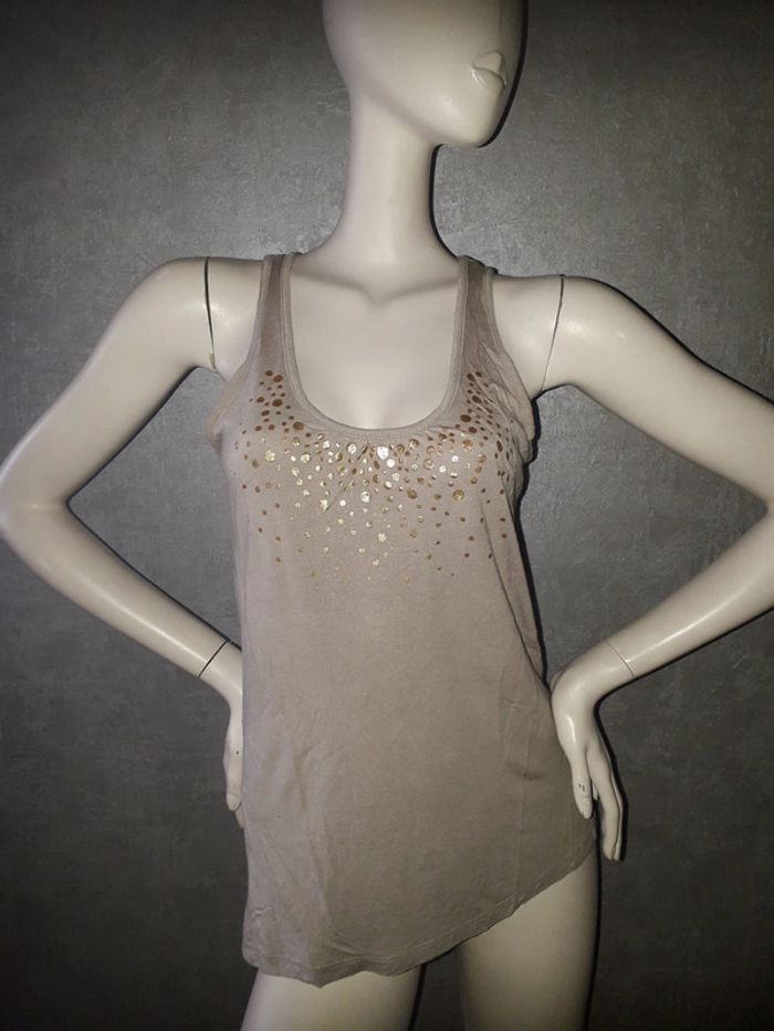 débardeur beige et doré 3 suisses taille 34/36