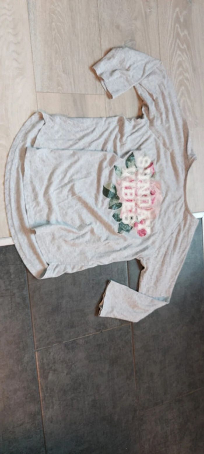 T shirt gris clair, manches 3/4, H&M, taille 14/16 ans - photo numéro 5