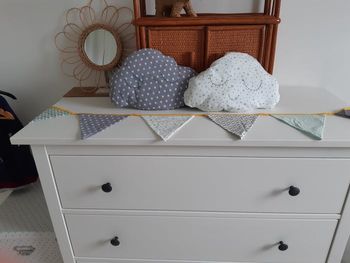 Coussins et fanions Lot pour décoration chambre bébé bleu gris