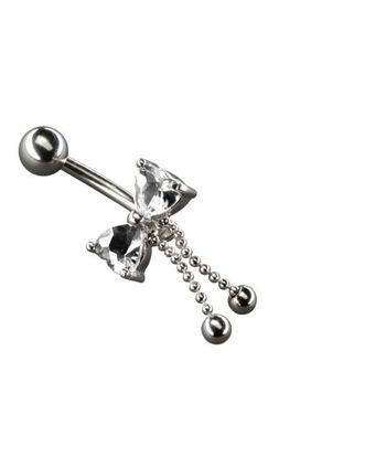  Piercing anneau ventre noeud papillon ruban strass blanc boule pendentif tige banane courbée 
