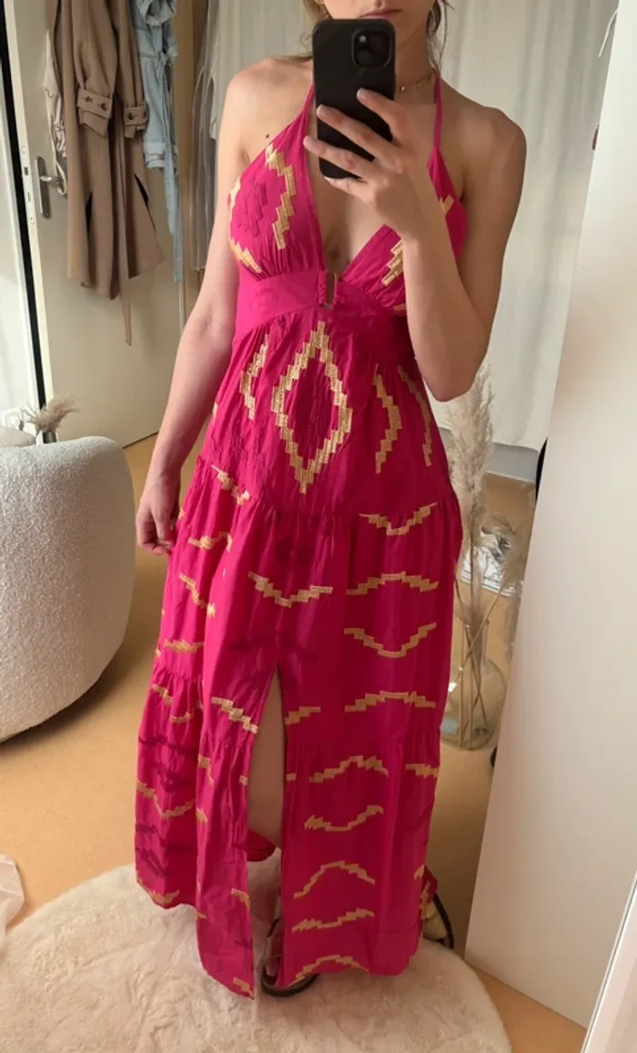 Robe bohème chic rose fuschia et or dos nu - photo numéro 5