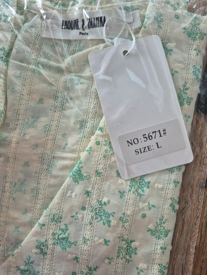 Blouse Femme Manches Courtes Verte et Crème Taille L/40 - photo numéro 3