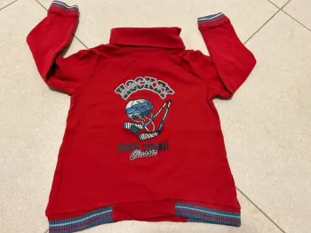 Sweatshirt à col roulé garcon rouge thème Hockey Sergent Major 4 ans