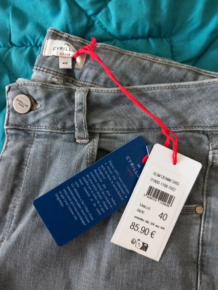 Jeans gris taille 40 Cyrillus coupe slim - photo numéro 2